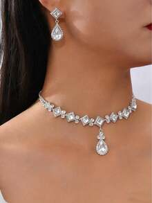 3 件套女士爪链几何水滴耳环和项链套装，婚礼、派对、节日礼物 - 彩色 - 查看 6