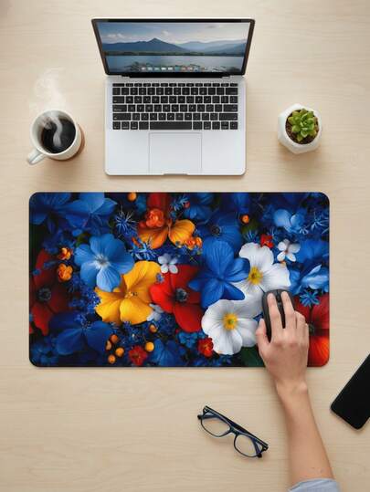 大号鼠标垫，防水防滑光滑布面，彩色芙蓉花印花，可用作键盘垫、桌面垫或书架，适用于游戏玩家、办公室和宿舍，兼容鼠标和轨迹球，是送给游戏玩家的理想礼物。