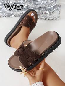 Nuevas sandalias de plataforma con hebilla y punta abierta, deslizadores de moda, cómodos y versátiles, sandalias de playa resistentes a la suciedad, aptas para uso diario, atuendos de verano, esencial de viaje - Café integral - Ver 6