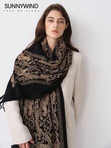 1pc Women's Polyester Paisley Pattern Versatile Scarf/Shawl - Black - View 7