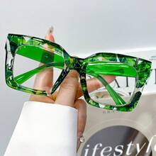 New Classic Bohemian Large-Frame Square Fashion Non-Prescription Glasses For Women And Men, High-Quality Multi-Color Block  Versatile Street Style Glasses For Women, Suitable For Daily Wear And As Decorative Eyewear - màu xanh lá - Xem 13