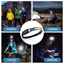 Lámpara frontal recargable con sensor de movimiento y luz LED potente para trabajo, camping y uso diario. Liga para cabeza ajustable, con iluminación y sensor. - Negro - Ver 1