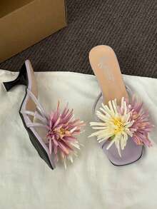 Shiny Rhinestone Bow Silver Pointed Toe Stilettos, Slip-On Chunky Heel Pumps For Women - Purple - View 6