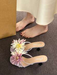 Shiny Rhinestone Bow Silver Pointed Toe Stilettos, Slip-On Chunky Heel Pumps For Women - Purple - View 5