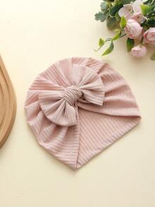 3顶/包 婴儿针织条纹蝴蝶结柔软弹力帽，四季皆宜 - 彩色 - 查看 3