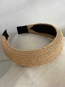 Handmade Rattan Woven Headband, Boho Style Wide Brim Straw Headband For Women, Knotted Top Hairband Diadema Hair Hoop - Multicolor - View 3