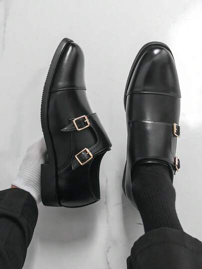 Men's Classic Business Formal Shoes, Pointed Flat Oxford Shoes, Buckle Design, Simple, Fashionable, Men's Work Shoes, Rubber Outsole, Comfortable And Durable Formal Shoes, Suitable For Office And Weddings
