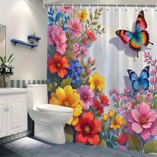 [Colorful Shower Curtain] Vibrant Colorful 1pc Butterfly And Flower Shower Curtain | Metallic Silver Background - 1 cái-Rèm tắm - Xem 10