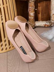 New Lacquered Leather Square Toe Shoes For Teenagers - Baby Pink - View 4