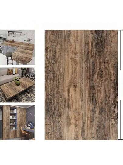 1卷自粘条纹网格壁纸，木纹乙烯基材质，可剥离式，适用于厨房、卧室、客厅背景墙、橱柜、桌子等家居装饰，墙贴家具翻新，DIY简易安装，可移除壁纸，尺寸45厘米*500/300/100厘米