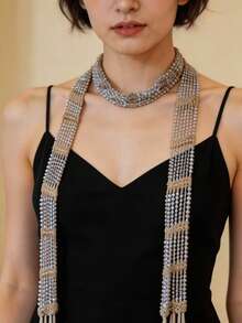 1pc Shiny Polyester Beaded Scarf/Waist Chain, Gothic Style Versatile For All Seasons - Multicolor - View 1