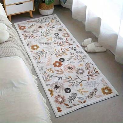 1pc Refreshing Floral Pattern Rug, Rectangular Bathroom Mat, Entrance Carpet, Soft Plush Faux Wool Rug, Washable Backing, Thick & Washable, Rustic Floral Watercolor Design Indoor/Outdoor Area Rug, Bedroom/Living Room Bedside Mat With Non-Slip