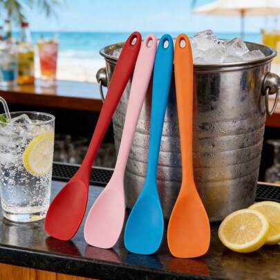 Silicone Spatula Spoon, Heat Resistant Rubber Spoonula, Seamless Non-Stick Flexible Scrapers For Baking Mixing Tool, Dishwasher (Red/Pink/Orange/Blue)[2/4 Packs]