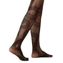 1 Pair Of Women's Snake Print Fishnet Tights, High-Waisted Black Tights, Suitable For Everyday Style And Fashion, Stylish Tights - 黑色 - 查看 2