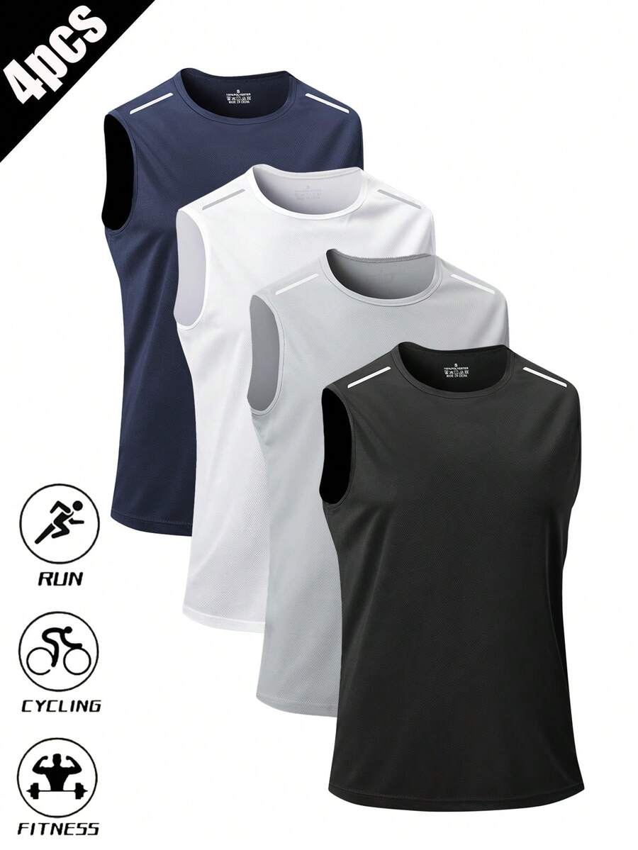 Bộ 4 áo ba lỗ thể thao nam ngoài trời, kiểu dáng thường ngày, thích hợp cho đi làm và tập luyện. - Nhiều màu - Xem 1
