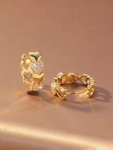 Hihho 1对时尚优雅简约闪亮锆石镶嵌心形耳环，心形拼接独特珠宝耳环，情人节派对女孩礼物 - 耳圈 - 查看 4