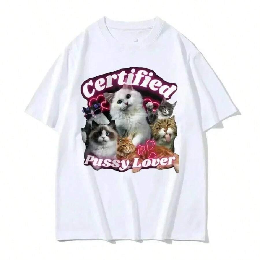 2025 Funny Certified Cute Cat Lover Meme Tee Shirt Men Women Fashion Aesthetic Short Sleeve T Shirt Summer Casual T-Shirt Tops1 - White - View 1