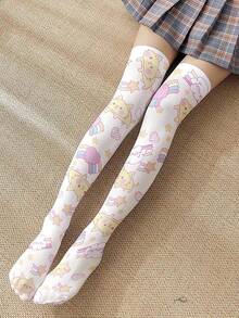 Cartoon Cat Print Over The Knee Socks, Cozy - Nhiều màu - Xem 2