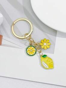 1pc Creative Lemon & Butterfly Flower Alloy Keychain, Bag Charm, Practical Small Gift For Friend's Birthday, Holiday Souvenir - Yellow - View 5