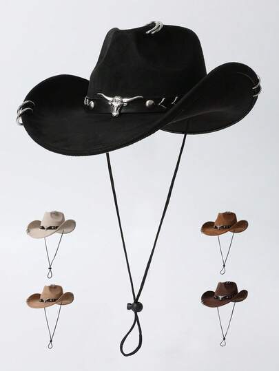 Mũ cao bồi unisex màu trơn, trang trí khuyên tai kim loại 3D độc đáo, vành mũ điều chỉnh được, phong cách cyberpunk cổ điển mới, thời trang và cá tính, phù hợp cho các bữa tiệc, sự kiện theo chủ đề miền Tây, tụ họp, cosplay, lễ tốt nghiệp, lễ hội hóa trang, sinh nhật, lễ hội âm nhạc, đi bộ đường dài, quà tặng cho nam giới.