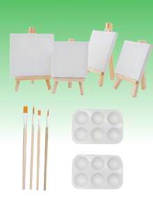 Mini Art Oil Painting Frame And Brush Set, 7-Piece Set, Including 1 Palette, 4 Brushes, 1 Easel, 1 Frame, Suitable For Art Students, Portable Palette And Brush Set - Sets - View 2