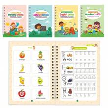 Nuevo cuaderno de caligrafía mágica con surcos, libro de práctica de caligrafía para niños con surcos, libros educativos de práctica de escritura a mano con encuadernación espiral y papel de cartón resistente - Multicolor - Ver 11