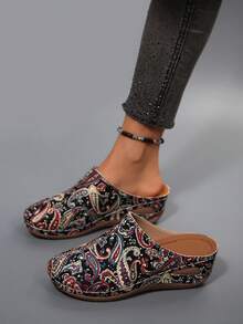 Women's New Wedge Thick-Sole Sandals - Retro Crystal Elastic Strap Bohemian Style Roman Shoes, Suitable For Vacation Travel - Flower Blue - View 4