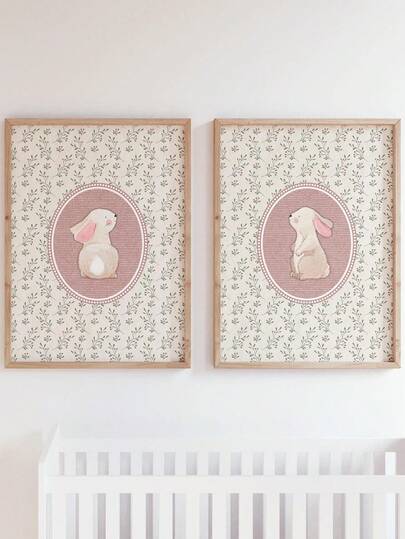 1pc Canvas Wall Art, Framed Mother And Baby Theme Wall Art, Vintage Rabbit Theme Nursery Decor, Girls Decor, Pink Rabbit Theme Wall Decor, Forest Animals, Baby Animal Art Painting, Farmhouse Style Decor, Girls Room Decor, Mother's Day Gift, Spring Decor, Mother's Day Kids Room Poster Decoration, Suitable For Playroom, Nursery, Kids Room, Boys Room, Girls Bedroom, Children's Room, Easter Decoration Poster