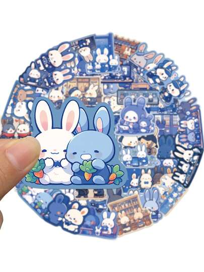 1pc Cartoon Blue Rabbit Sticker, Suitable For Laptop, Notebook, Phone Case, Luggage, Storage Box Decoration, Waterproof