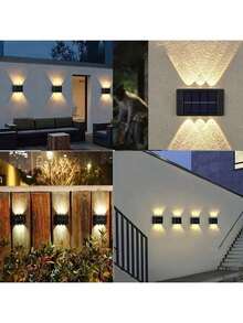 2pcs Solar Wall Lights, 6pcs LED Outdoor Spotlights, Suitable For Home, Porch, Yard, Stairs, Garden, Path, Balcony Decor, Outdoor Solar Path Lights, Automatically Lights Up From Dusk To Dawn, Modern Style Decor - Multicolor - View 3