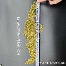 一对奢华金色水钻花卉贴花，大型对称串珠装饰贴片，可熨烫或缝制，DIY装饰，适用于婚纱、新娘礼服、晚礼服、戏服设计、正式服装配饰和缝纫工艺项目 - 1 pair(2PCS) - 查看 11
