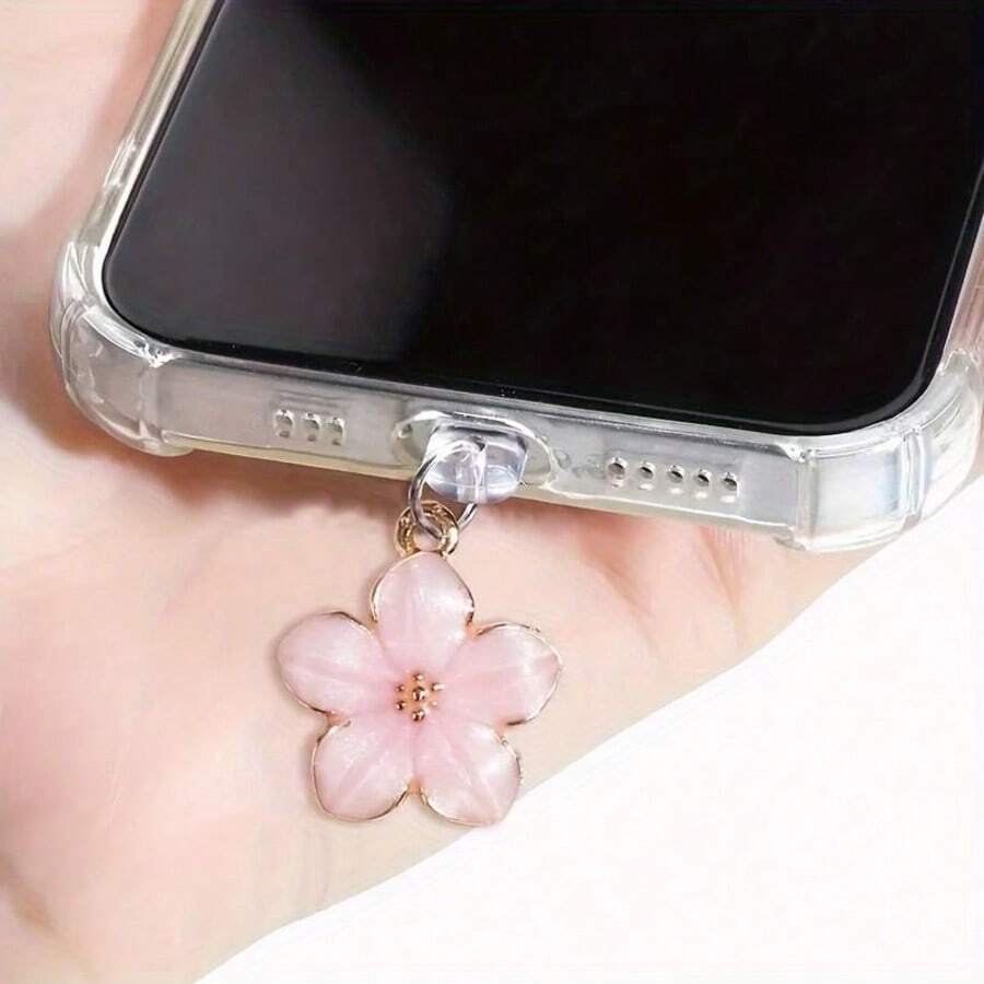 Nút bịt lỗ chống bụi hình giọt dầu hoa anh đào Sakura Hyuna, thuộc dòng sản phẩm hợp kim, tương thích với cổng sạc /Type-C, quà tặng mùa xuân. - Vàng hồng - Xem 1