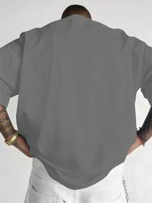 Plus Size Men's Summer 3D Mechanical Rabbit Print Round Neck Short Sleeve Casual T-Shirt - Grey - View 3