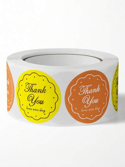 1 Roll Orange "Thank You" Stickers, Non-Adhesive Stickers For Gifts, Sealing, Labeling, Decorations