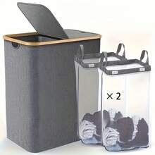 75L/100L/150L [Foldable Laundry Basket] Laundry Basket With Lid And Lining, Large Capacity Covered Laundry Hamper, Dirty Clothes Basket, Includes 2 Detachable Washable Bags, Foldable For Space Saving - 1 - View 12