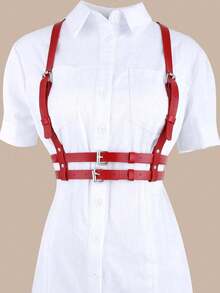 1pc Women's Punk Style Backless Harness Fashion Body Chain Leather Waist Belt, Stylish & Sexy - Red - View 1