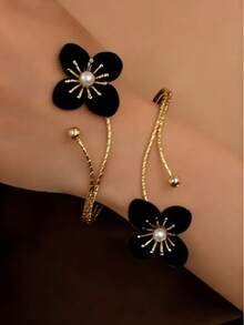 1 Set de brazalete y pulsera abierta con diseño de flor de gota de aceite, rojo y verde, diseño minimalista, versátil y de moda, adecuado para uso diario, fiestas y eventos de mujeres - Multicolor - Ver 7
