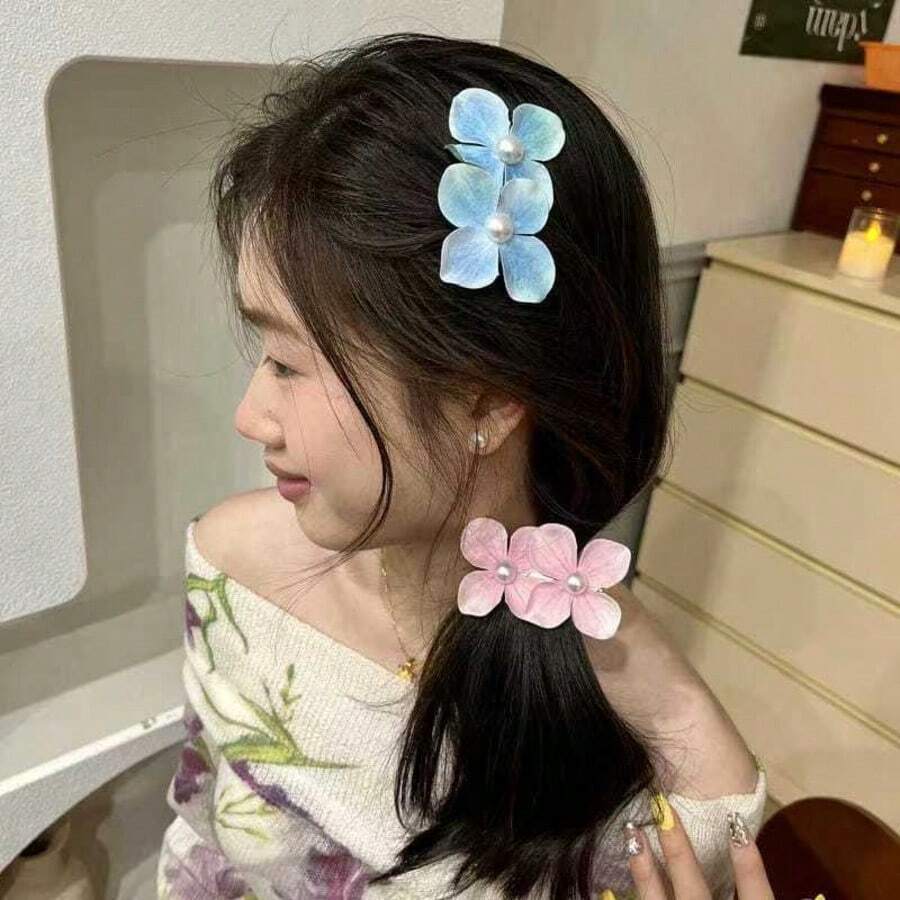 1个蝴蝶兰花发夹,甜美少女侧刘海发夹,百搭时尚配饰,适合海滩、拍照、约会、户外、休闲场合,爪夹式发夹 - 彩色 - 查看 1