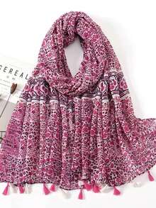 1pc Floral Print Casual Fashion Sunscreen Scarf, Beach Resort Windproof Sunshade Shawl, Daily Decorative Tassel Wrap - Multicolor - View 8