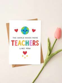 1pc "The World Needs More Teachers Like You" Heartfelt Teacher Appreciation Card With Envelope - Cute Colorful Earth Design, Ideal For Teacher's Day, End-Of-Year & Thank You, Perfect For Educators & Mentors, Blank Inner Page - A - View 3