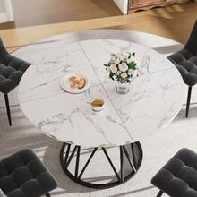 Dining Set (5 Pieces), Including A Table And Four Chairs, A Modern Kitchen Set, A Round Table 100 Cm In Diameter, Black Metal Legs, A Marble Effect MDF Top And Grey Velvet Dining Chairs. - Black - View 6