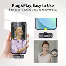 無線夾式領夾麥克風系統，全向拾音，USB-C 介面，一鍵錄音，USB 充電，配備可充電鋰聚合物電池，適用於直播和視訊會議，兼容 和 Android - USB-C 無線即插即用麥克風，具備降噪功能、可充電電池和泡棉防風罩，適用於直播、採訪和錄音 - 黑色 - 查看 4