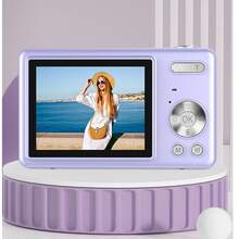 Nueva cámara digital multicolor, zoom óptico 16X, pantalla HD de 2.4", video de píxeles, cámara digital compacta creativa, adecuada para estudiantes, cámara CCD, pegatina de cristal DIY gratis - Pegatina Q12 Morada + Cristal - Ver 5