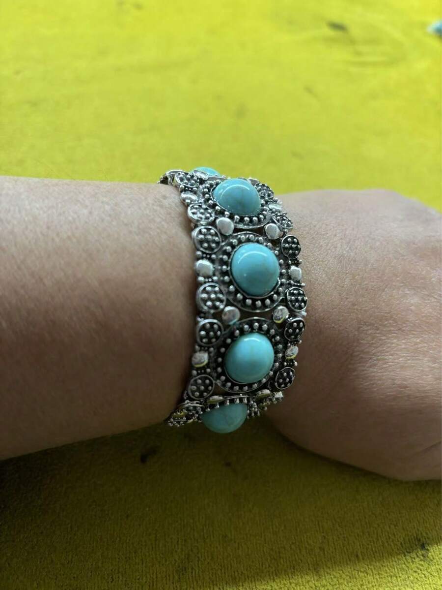 1 pieza Nuevo brazalete de estilo bohemio único y personalizado con turquesa, joyería para mujer