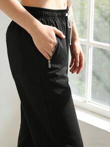 Manfinity Streetrush Women's Solid Color Pants, Suitable For All Seasons, Soft And Comfortable Fabric, Suitable For Running, Fitness And Daily Wear, Women's Black Jogger Pants - Black - View 4