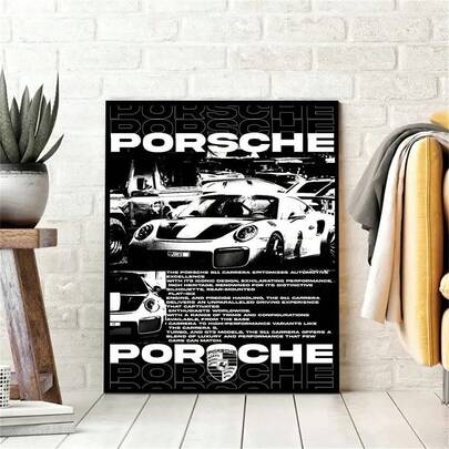 1幅跑车帆布海报，现代豪华汽车墙面装饰，高清复古赛车图像，适用于家居卧室、办公室、车库、工作室、男士私人空间和客厅装饰，无框