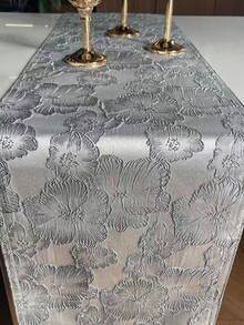 HXARTMIS 1pc Elegant Grey 3D Jacquard Table Runner, Vintage Floral Embossed Tassel Table Runner, Modern Luxury Dining Table Decor Suitable For Restaurant, Home Decoration - Grey - View 10