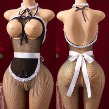 Adult Crotchless Uniform Lingerie Sets Cosplay Bodysuit Maid Costume Expose Chest And Body Stockings With Apron - 14 - 查看 8