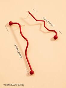 1 Pair Exaggerated Asymmetrical Geometric Decor Earrings, European And American Fashion Style - Red - View 2