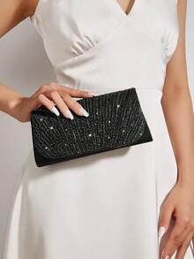 REMANLAND 闪耀夺目的水钻装饰链条包，磁扣开合，优雅时尚的派对手拿包，适合女士生日派对，魅力十足的晚宴单肩包 - 黑色 - 查看 2